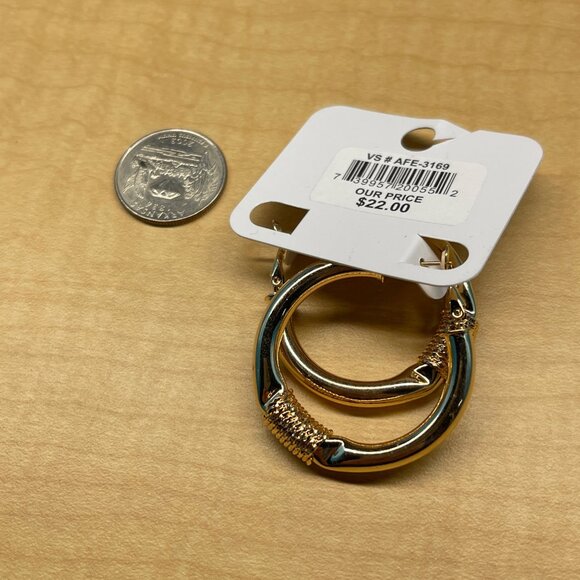 Charming Charlie Hypoallergenic Gold Hoop Earrings With Textured Design MSRP 22 - Picture 6 of 6